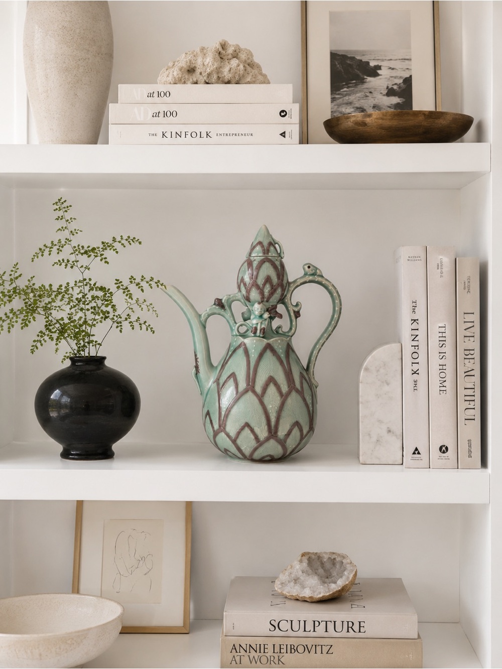 🍷Vintage Korean Celadon Wine Ewer Goryeo Style Lotus Pottery Vessel